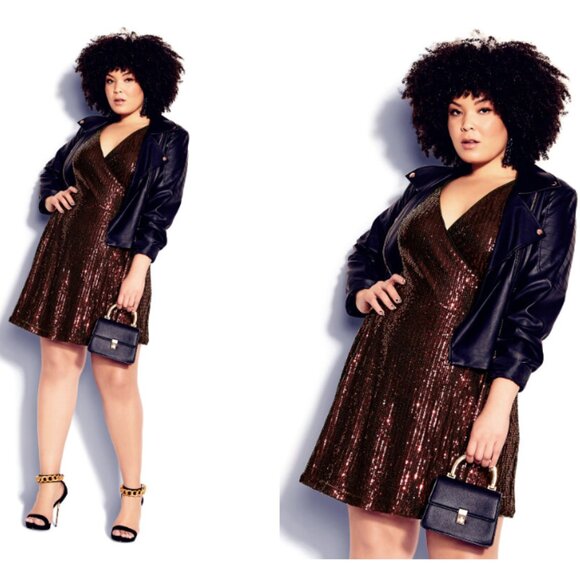 City Chic Dresses & Skirts - City Chic Party Glow Wrap Dress Women's 18 Sequined Wrap Lined Party Formal Mini